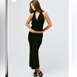 Bella Venice Los Angeles Elsa Black Drape Cowl Neck Halter Top S